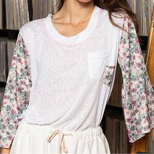 POL Floral Patchwork Pocket Henley Top – Large – New